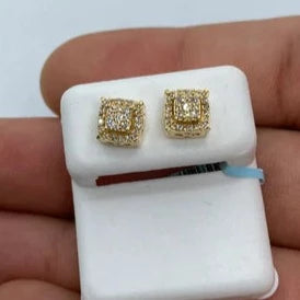 14K Gold Square Box Diamond Earrings in yellow gold, Small - close-up product photo