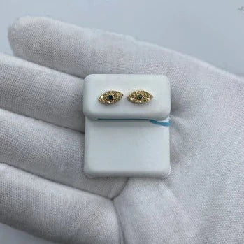 14K Gold Teal Center Stone Evil Eye Diamond Earrings - additional product view 3