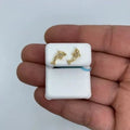14K Gold Dolphin Diamond Earrings in yellow gold - close-up product photo
