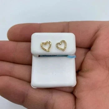 14K Gold Open Heart Diamond Earrings in yellow gold, Small - close-up product photo