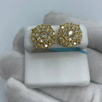 14K Gold Thick Circle Double Layer Cake Diamond Earrings 3.3 Ct in yellow gold - close-up product photo