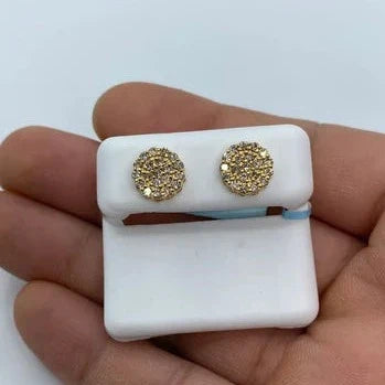 14K Gold Circle Flower Diamond Earrings in yellow gold - close-up product photo