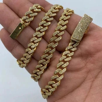 14K Gold 8mm Cuban Link Diamond Chain 16–22 in in yellow gold, 20" - close-up product photo