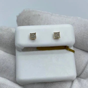 10K Gold Square Diamond Earrings 0.1 Ct in yellow gold - close-up product photo
