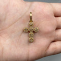 14K Gold Cross Circle Diamond Baguette Pendant in yellow gold - close-up product photo