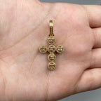 14K Gold Cross Circle Diamond Baguette Pendant in yellow gold - close-up product photo