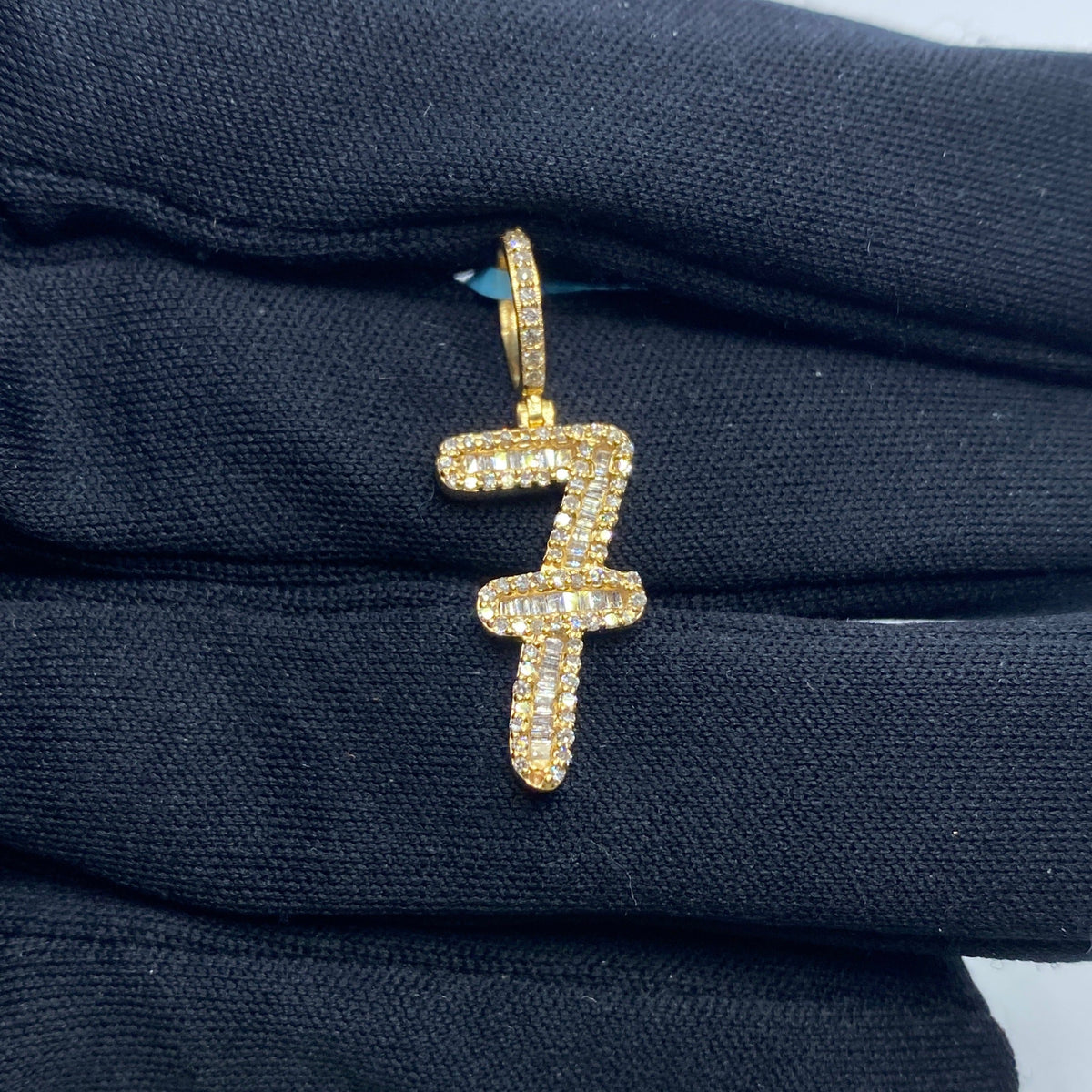 14K Gold Number 7 Diamond Baguette Pendant - additional product view 2