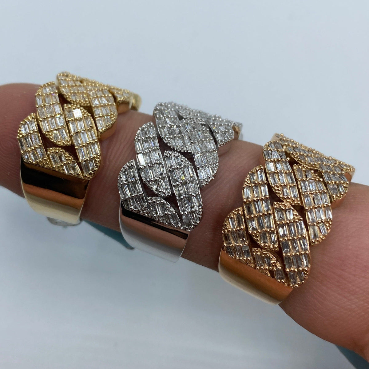 14K Gold 13mm Snake Cuban Link Diamond Baguette Ring - additional product view 7