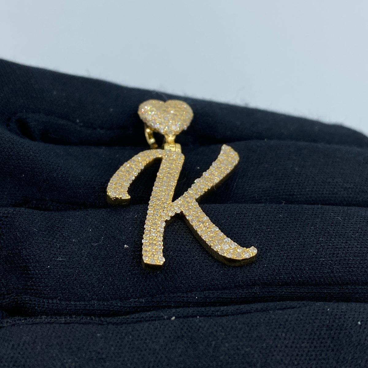 14K Gold Initial K Script Heart Diamond Pendant - additional product view 6