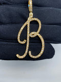 14K Gold Initial B Large Script Diamond Pendant in yellow gold - close-up product photo