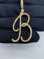 14K Gold Initial B Large Script Diamond Pendant in yellow gold - close-up product photo