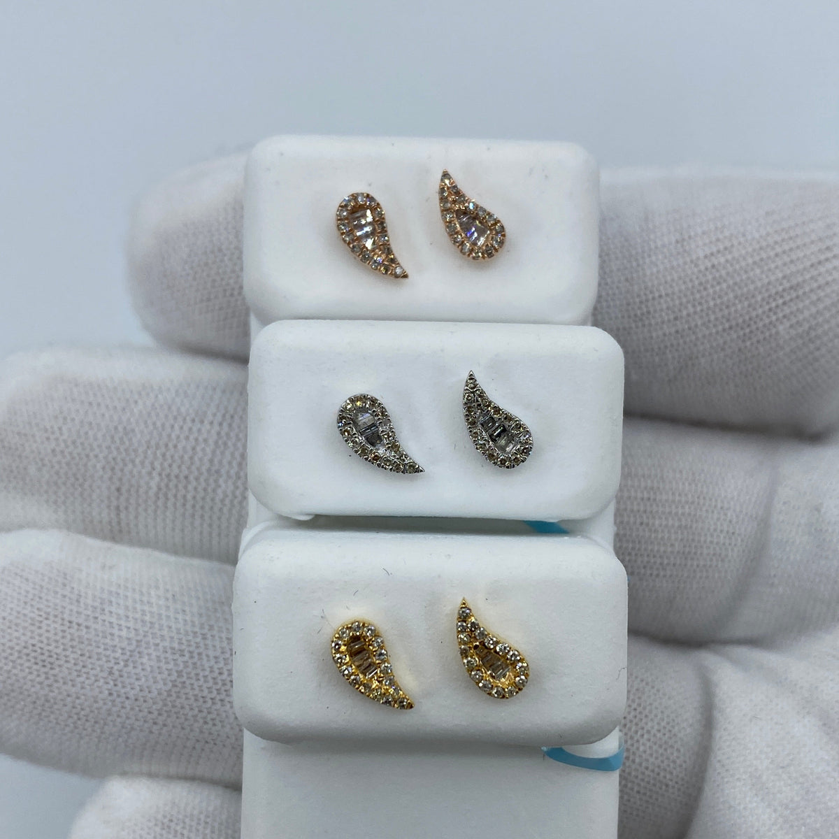 14K Gold Small Tear Shape Diamond Baguette Earrings - additional product view 2