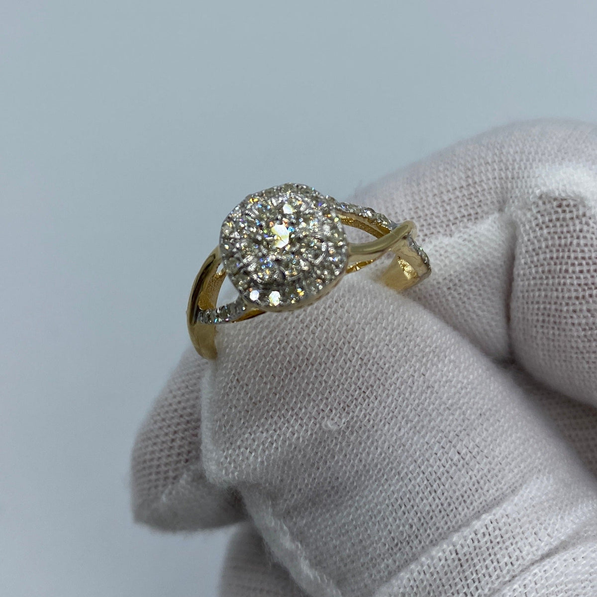 14K Gold Spiral Diamond Engagement Ring in yellow gold - close-up product photo