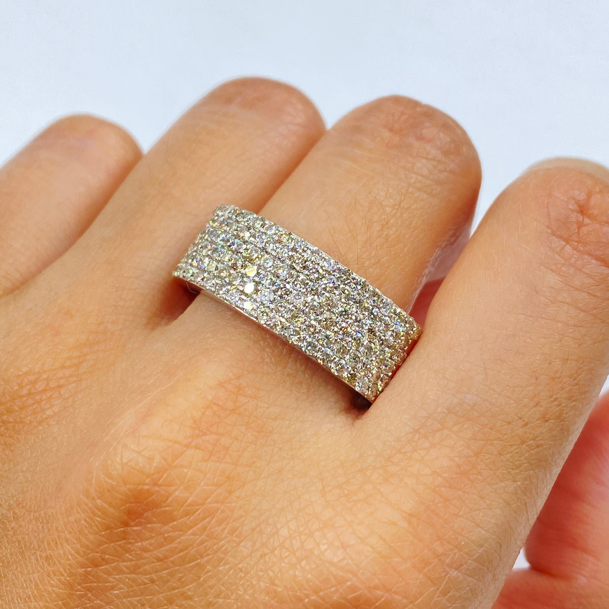 14K Gold Iced Diamond Wedding Stack Ring Band in white gold - close-up product photo