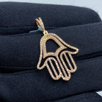 14K Gold Hamsa Diamond Pendant in rose gold - close-up product photo