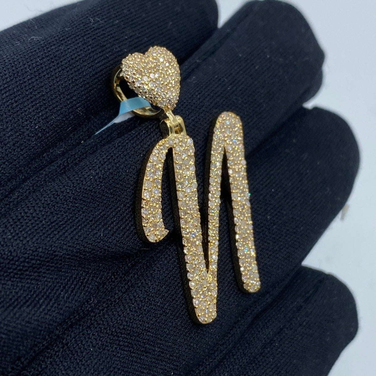 14K Gold Initial N Script Heart Diamond Pendant - additional product view 3