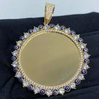 14K Gold Evil Eyes Picture Photo CZ Pendant - additional product view 2
