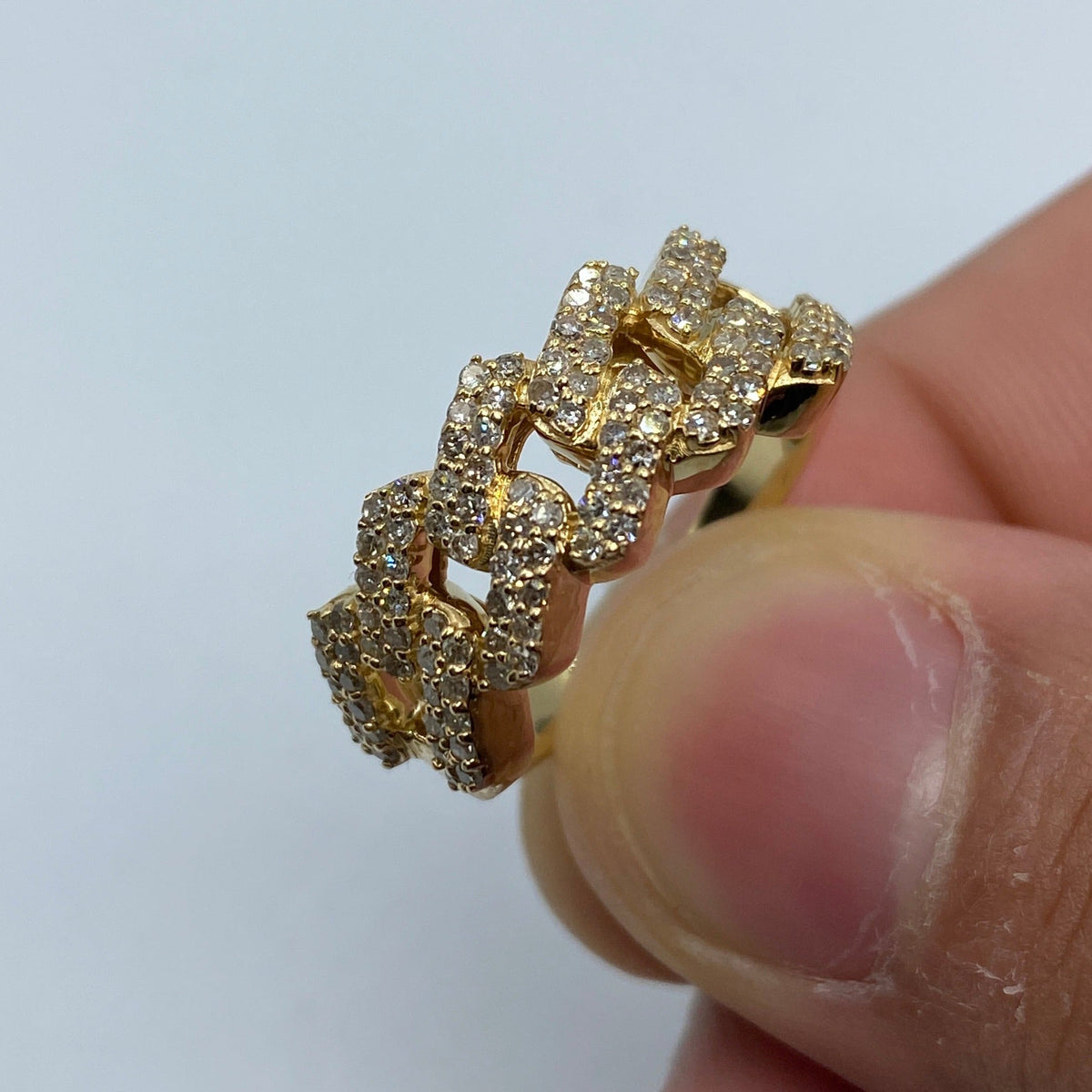 14K Gold 9mm Cuban Link Diamond Ring in yellow gold - close-up product photo