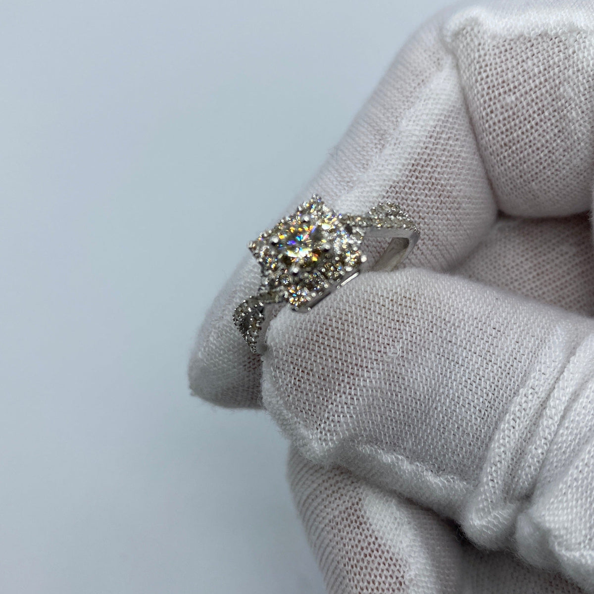 14K Gold Luxe Rectangle Diamond Engagement Ring in white gold - close-up product photo
