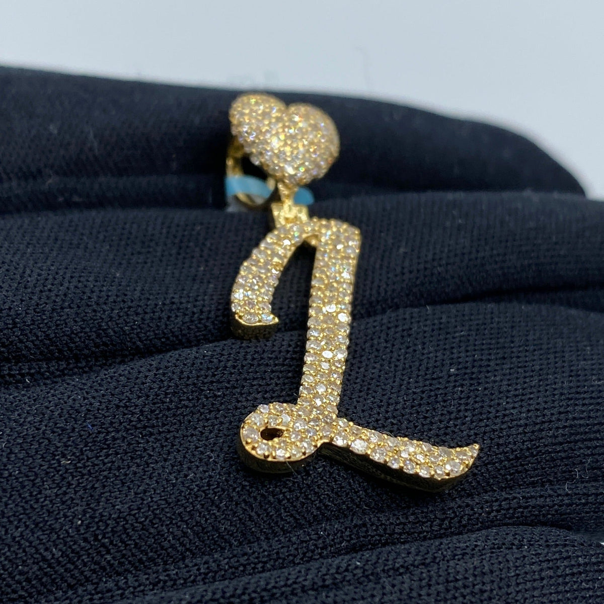 14K Gold Initial L Script Heart Diamond Pendant - additional product view 6