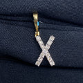 14K Gold Single Stone Initial X Diamond Pendant, Small - close-up product photo
