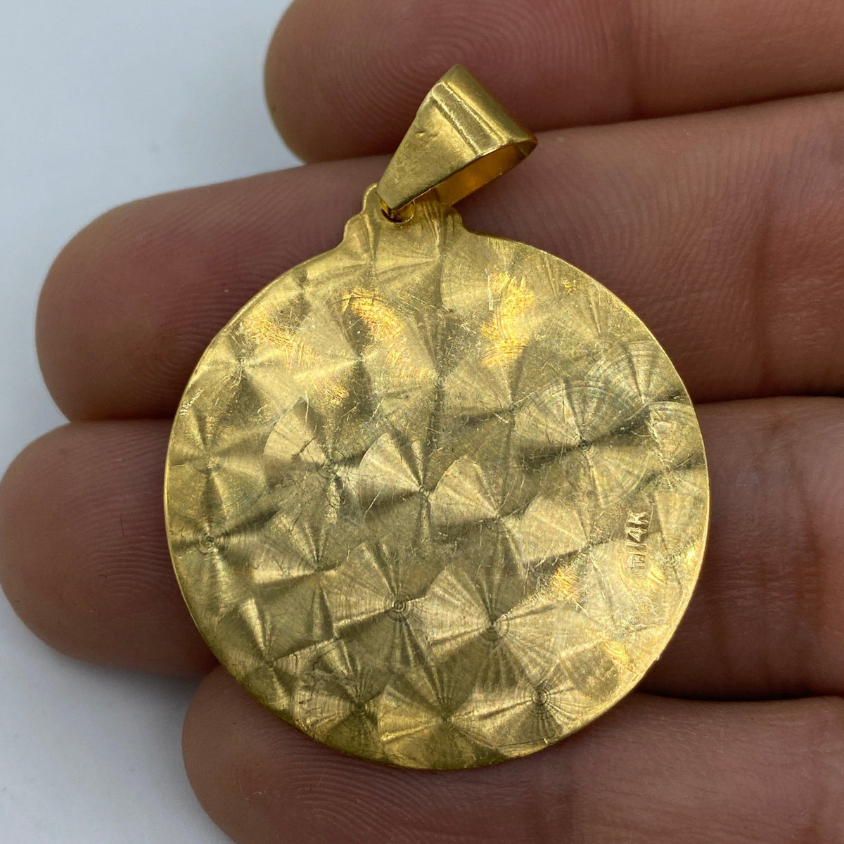14K Gold Saint Caridad Del Cobre Round Medallion Pendant 1.75 in - additional product view 4