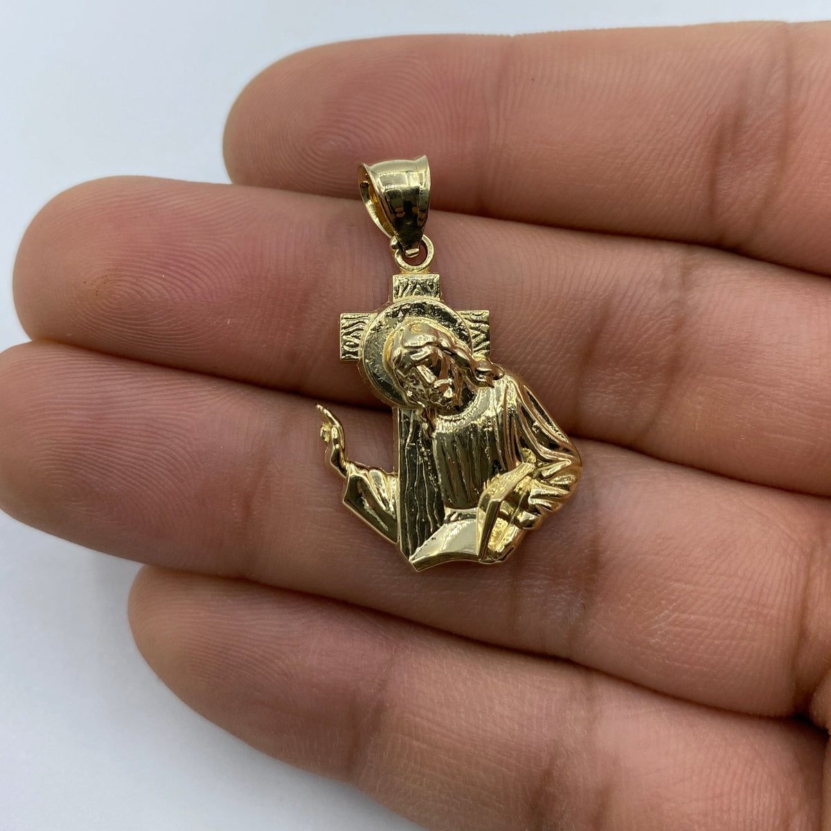 14K Gold Jesus Carrying Cross Pendant 1.25 in - additional product view 6