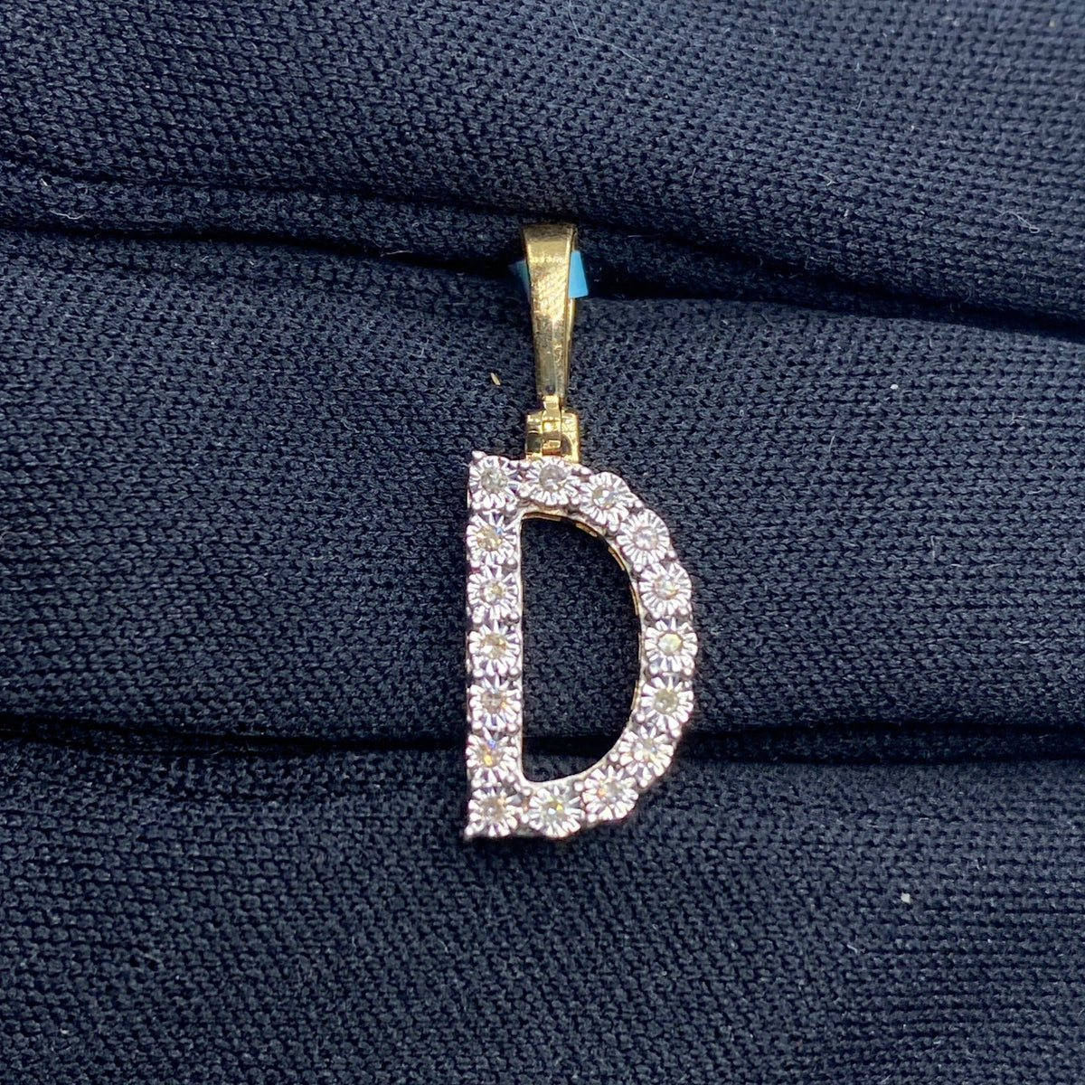 14K Gold Single Stone Initial D Diamond Pendant, Small - close-up product photo