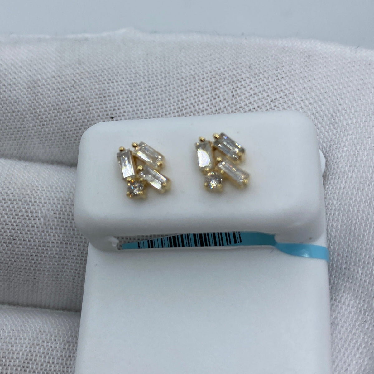14K Gold Crystal Diamond Baguette Earrings in yellow gold - close-up product photo