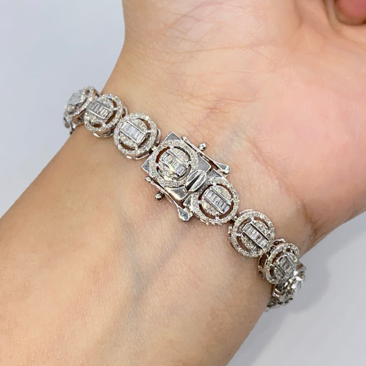 10K Gold Halo Diamond Baguette Tennis Bracelet 8 in - additional product view 4