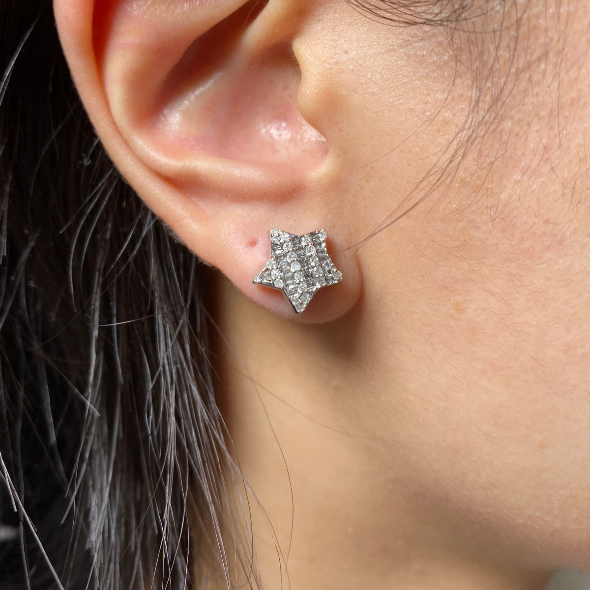 14K Gold Large Star Stacked Diamond Baguette Earrings - additional product view 5