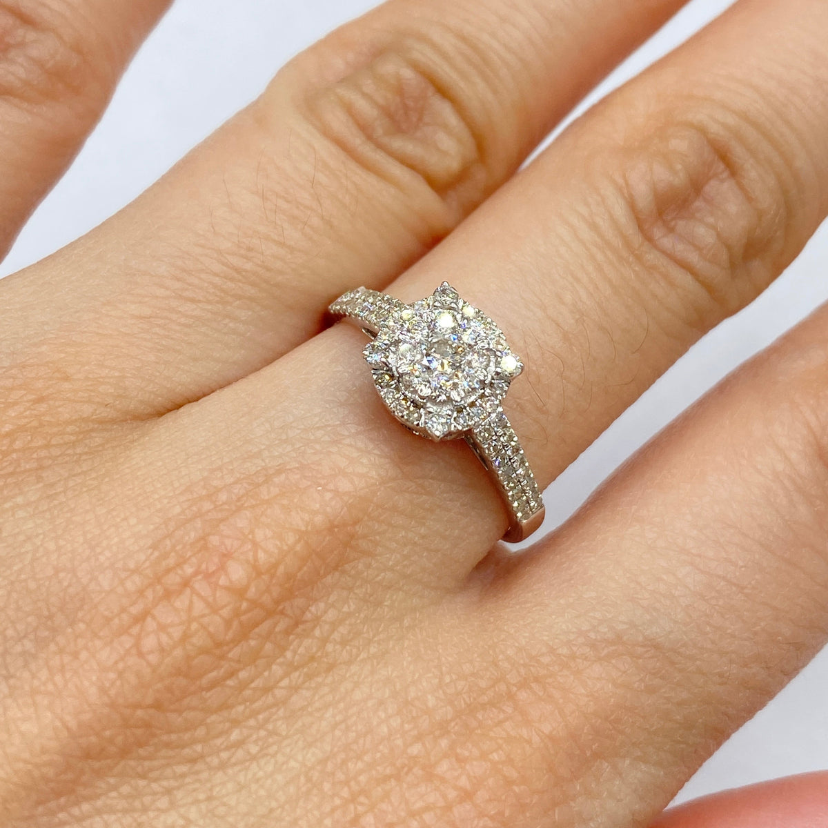 14K Gold Brilliant Circle Diamond Engagement Ring in white gold - close-up product photo