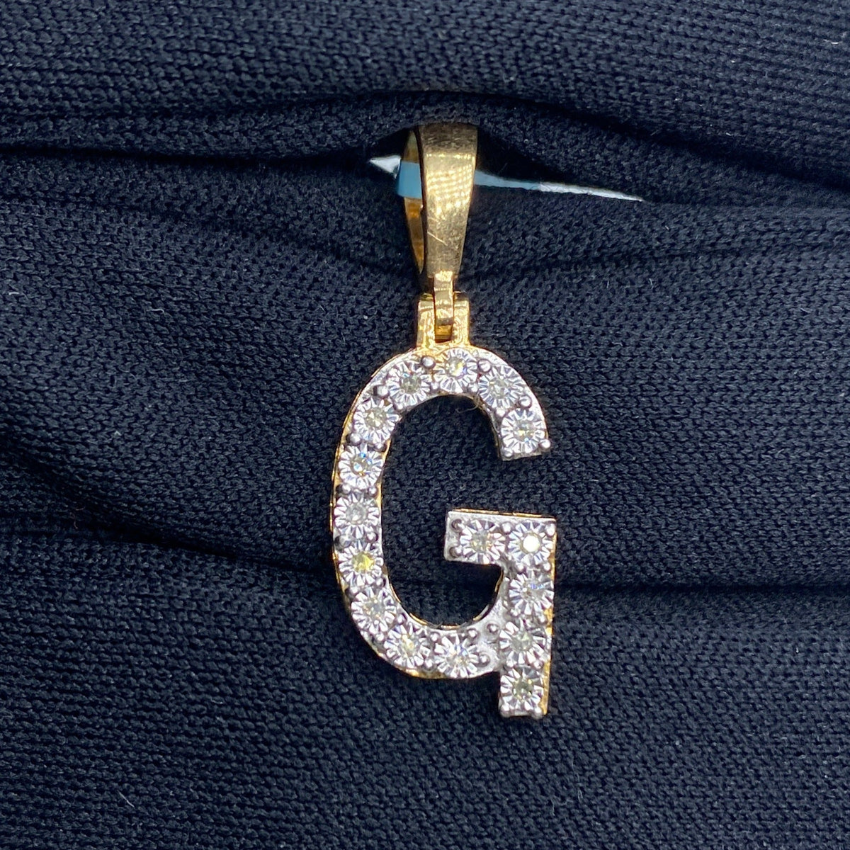 14K Gold Single Stone Initial G Diamond Pendant, Large - close-up product photo