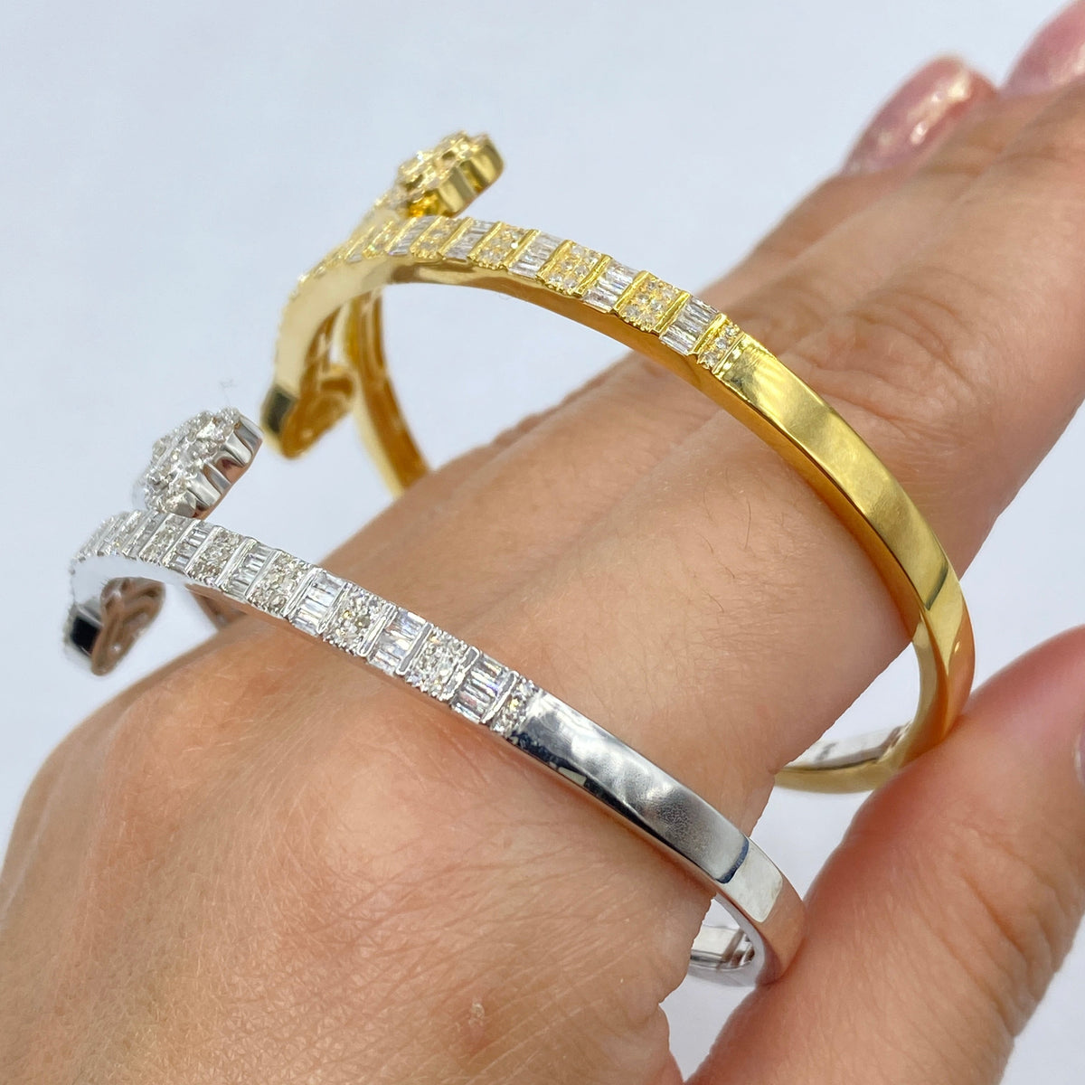 10K Gold/14K Heart Diamond Baguette Bangle Bracelet - additional product view 5