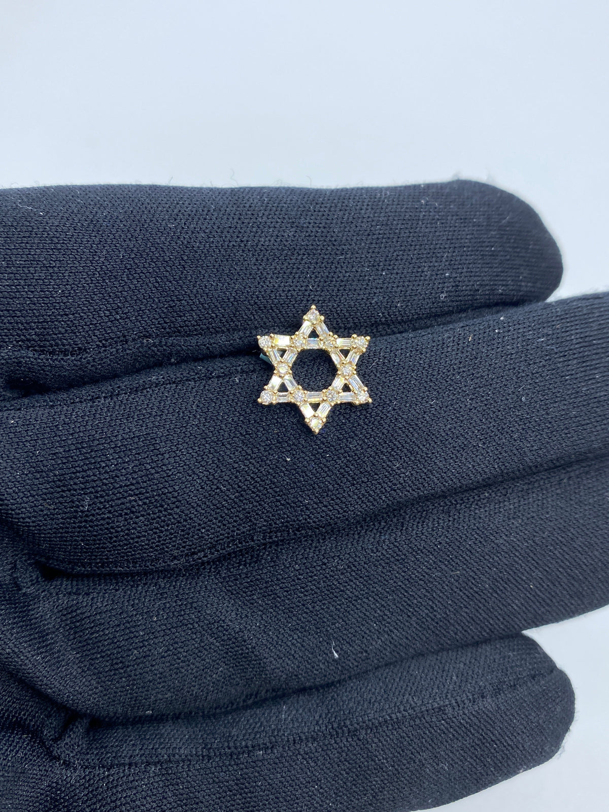 14K Gold Star of David Baguette Diamond Pendant in yellow gold - close-up product photo