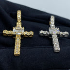 10K Gold Budded Cross Square Diamond Baguette Pendant - additional product view 6