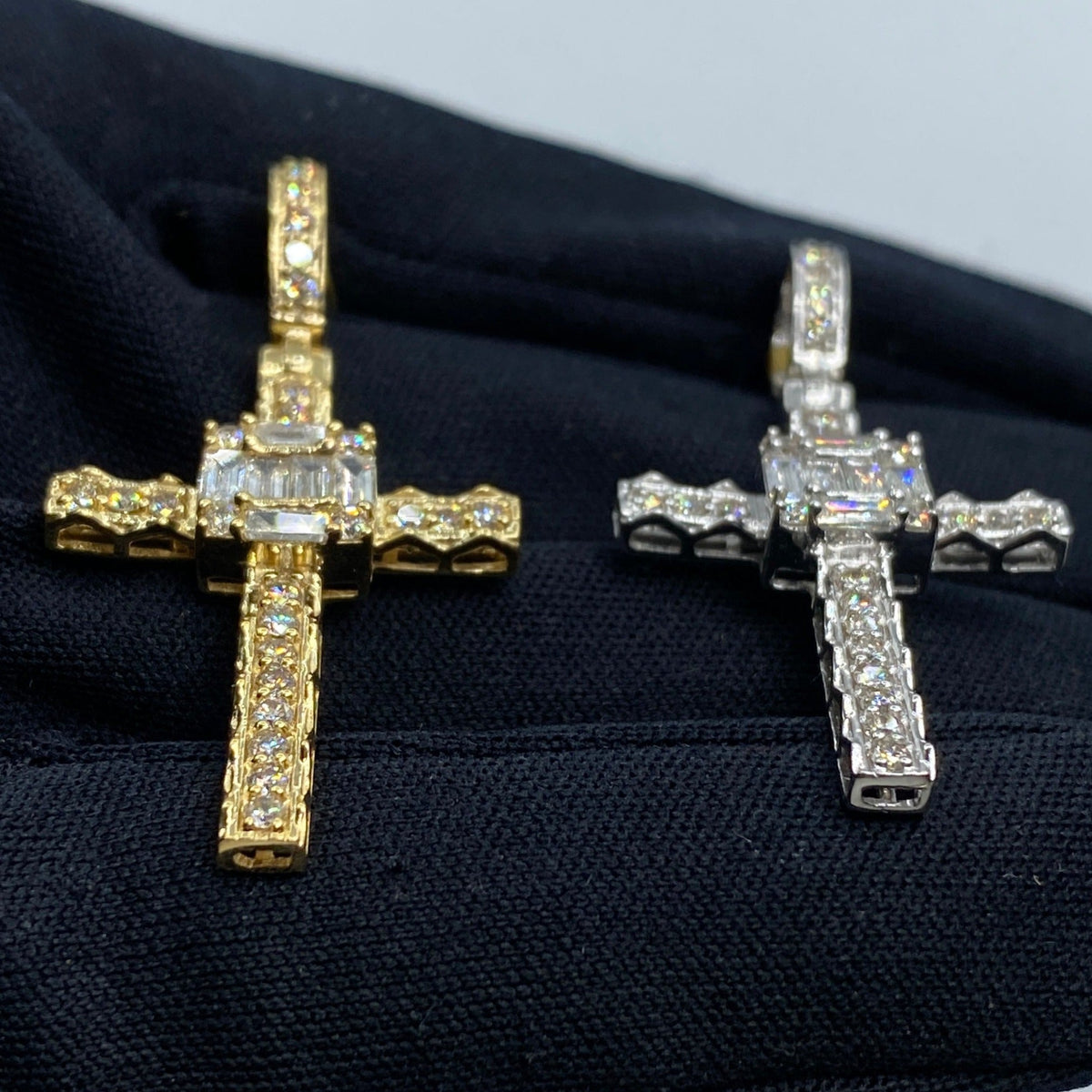 10K Gold Budded Cross Square Diamond Baguette Pendant - additional product view 6