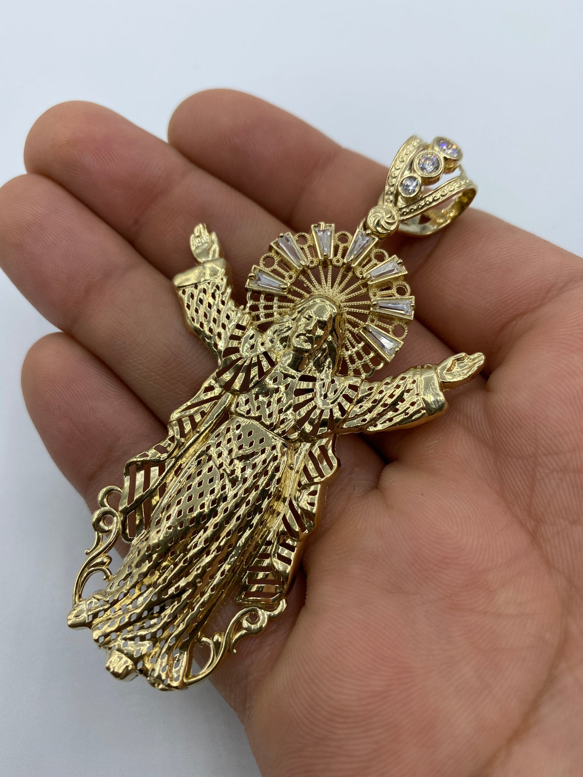 14K Gold Jesus with Halo Pendant 3.25 in - additional product view 3