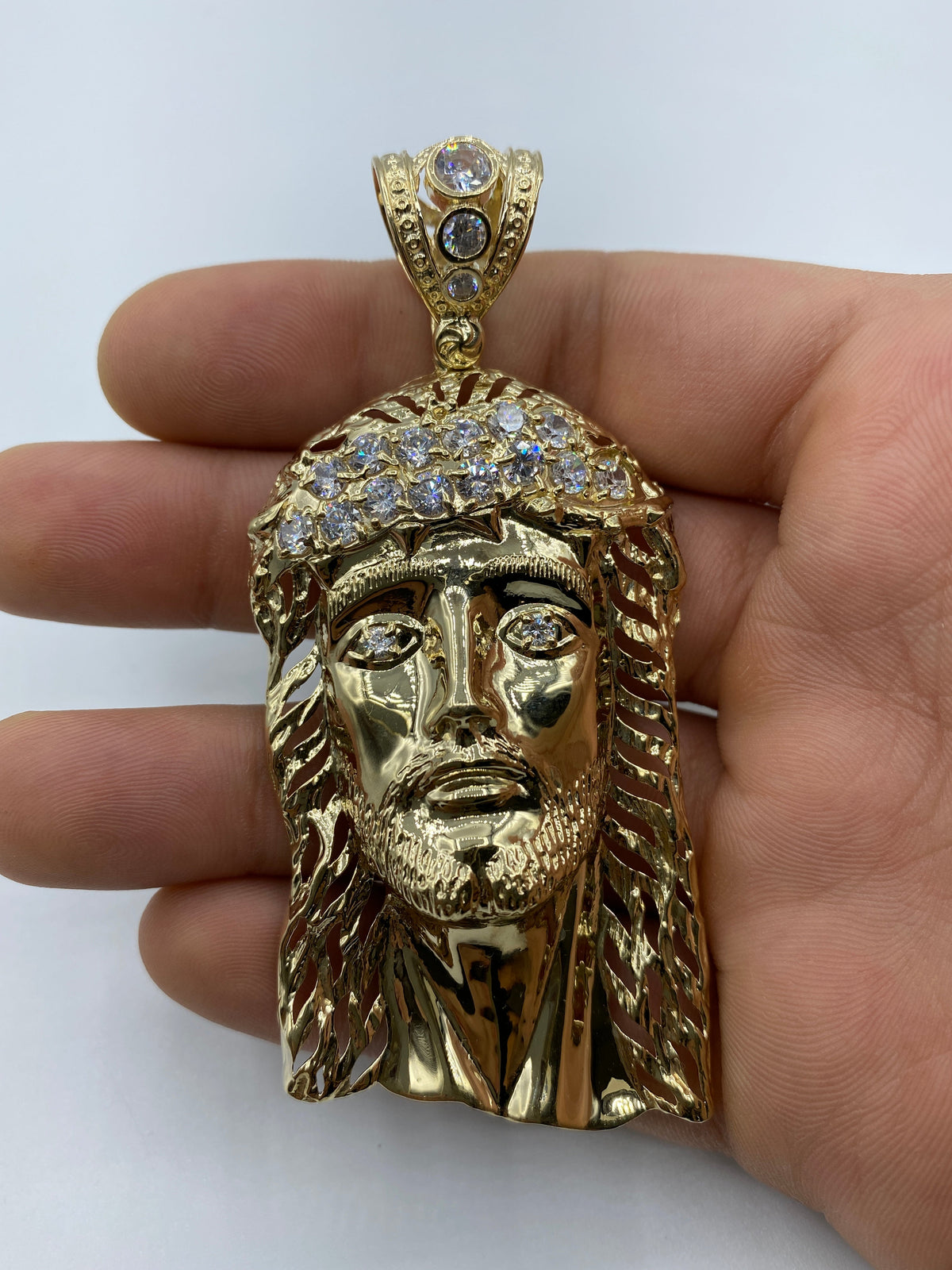 14K Gold Jesus Head Pendant 3.5 in - additional product view 2