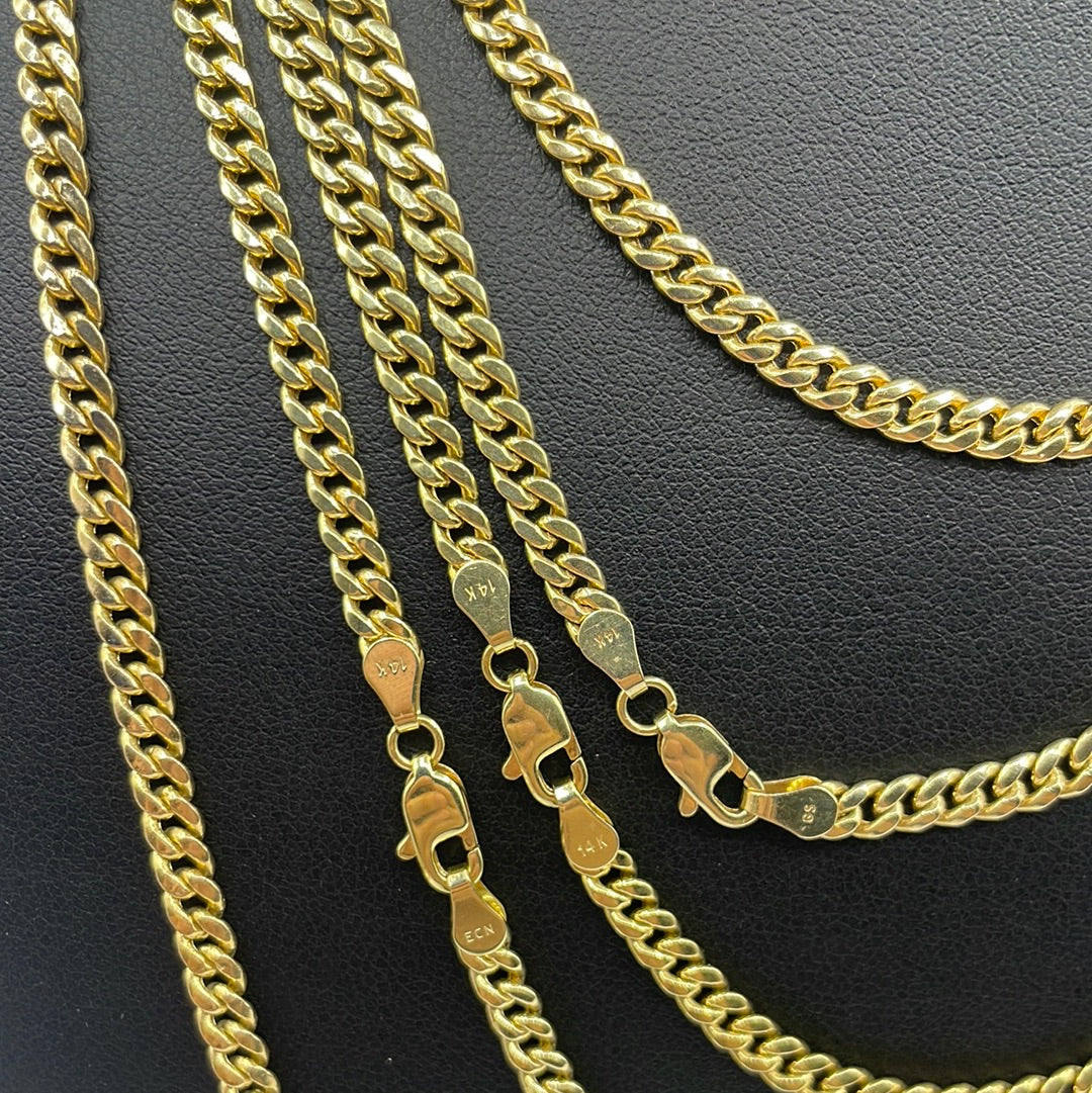 Miami Cuban Link Chain Real 14K Yellow Gold Full Collection, 4mm - close-up product photo