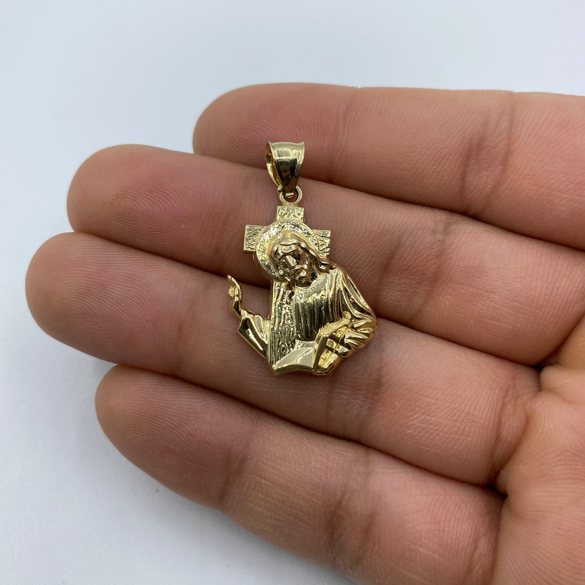 14K Gold Jesus Carrying Cross Pendant 1.25 in - additional product view 3