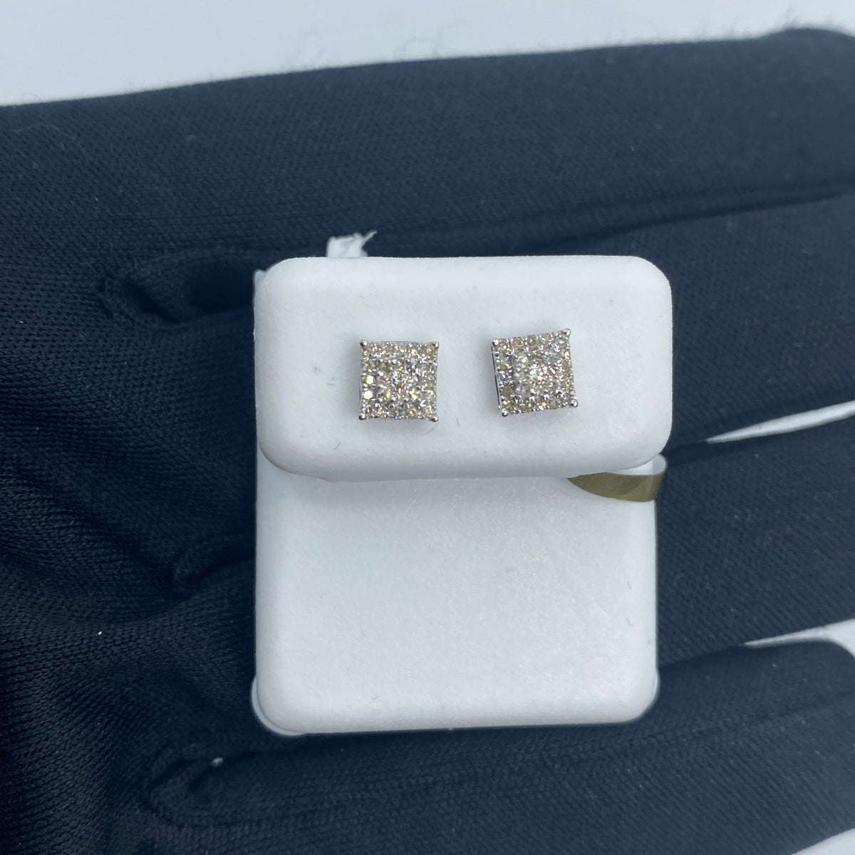 10K Classic Square Gold and Diamond Earrings in white gold - close-up product photo