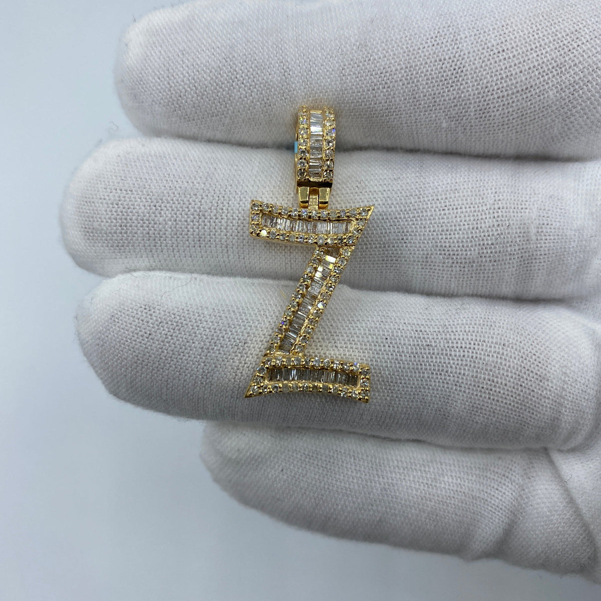 14K Gold Initial Z Diamond Baguette Pendant in yellow gold, Large - close-up product photo