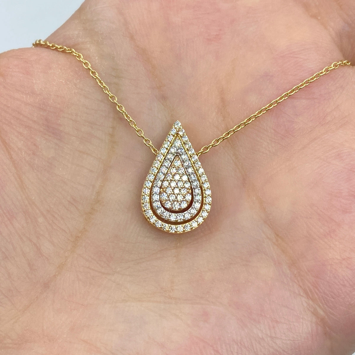 14K Gold 3 Tier Drip Drop Tear CZ Pendant Necklace - additional product view 2