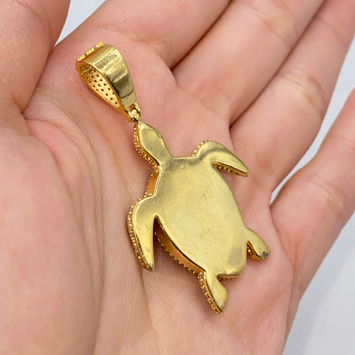 10K Gold Elephant Turtle Animal Picture Photo Diamond Pendant - additional product view 7