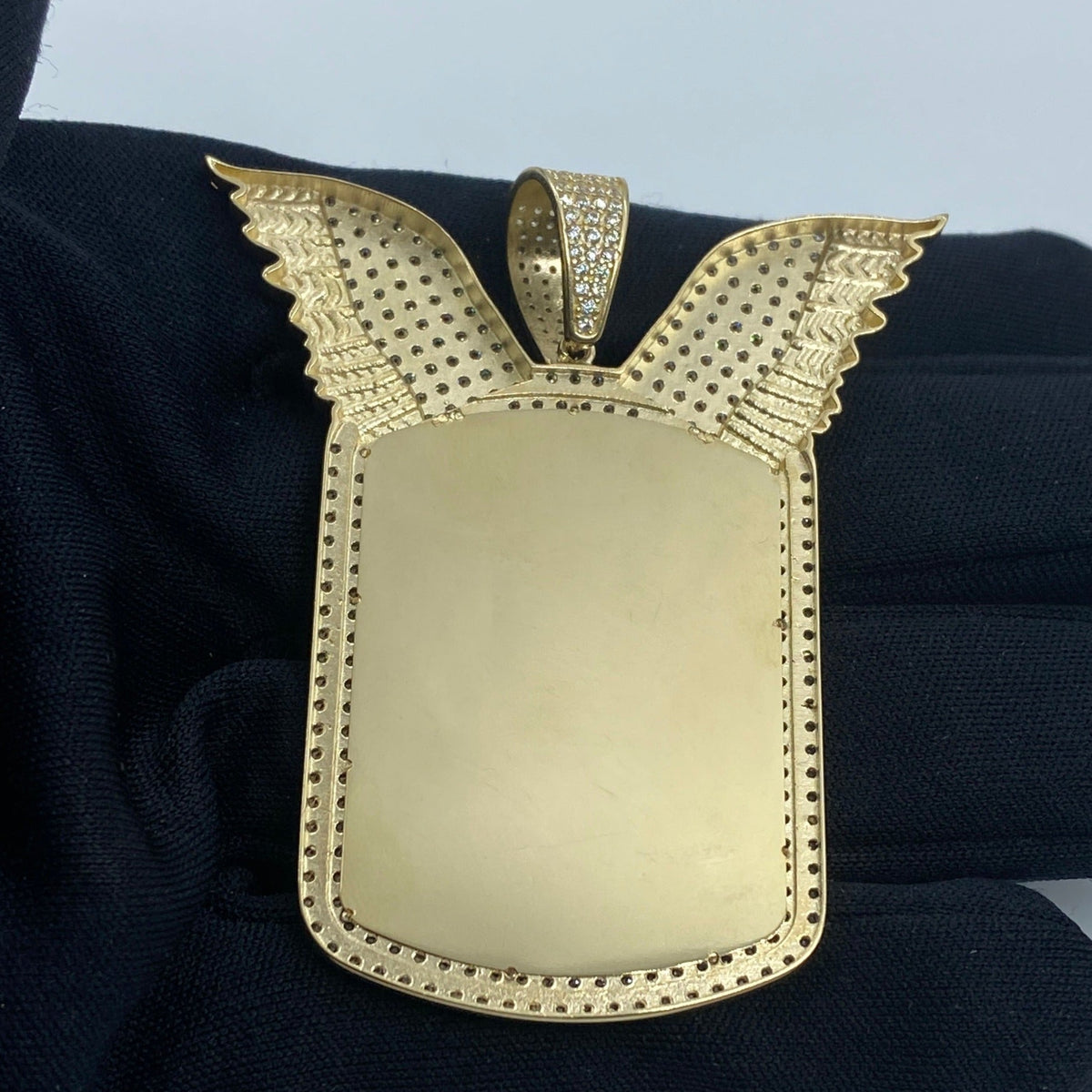 10K Gold Rectangle Angel Wings Picture Photo CZ Pendant - additional product view 4