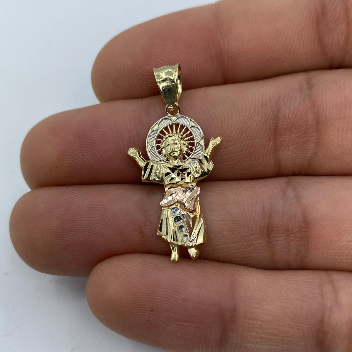 14K Gold Jesus Save Us Pendant - additional product view 2