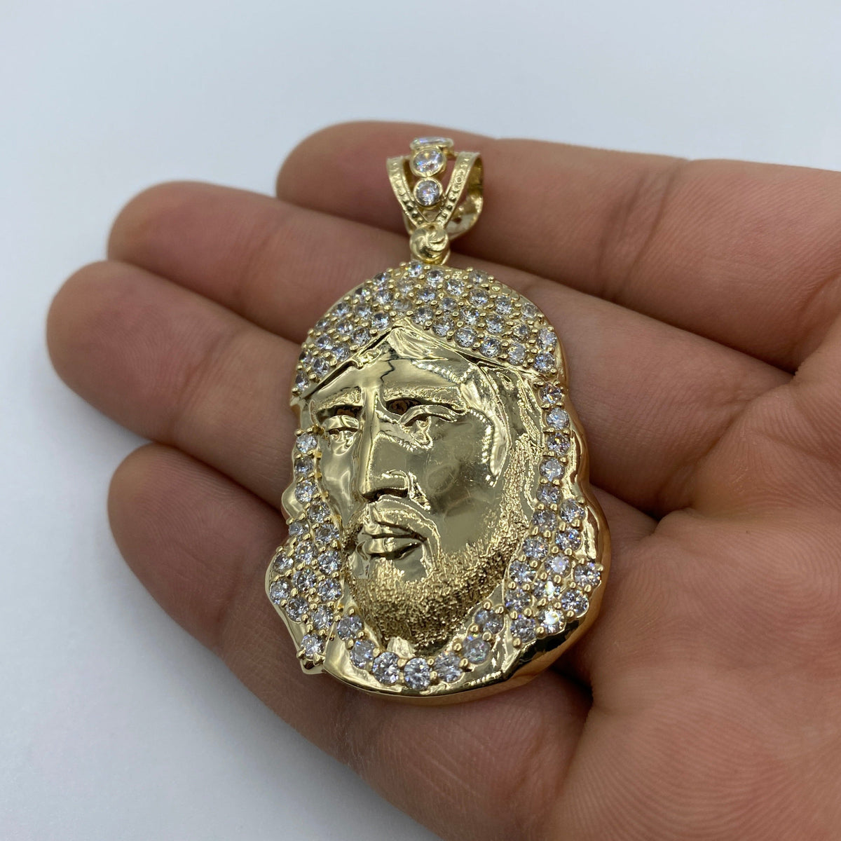 14K Gold Jesus Head Pendant 2.2 in - additional product view 5