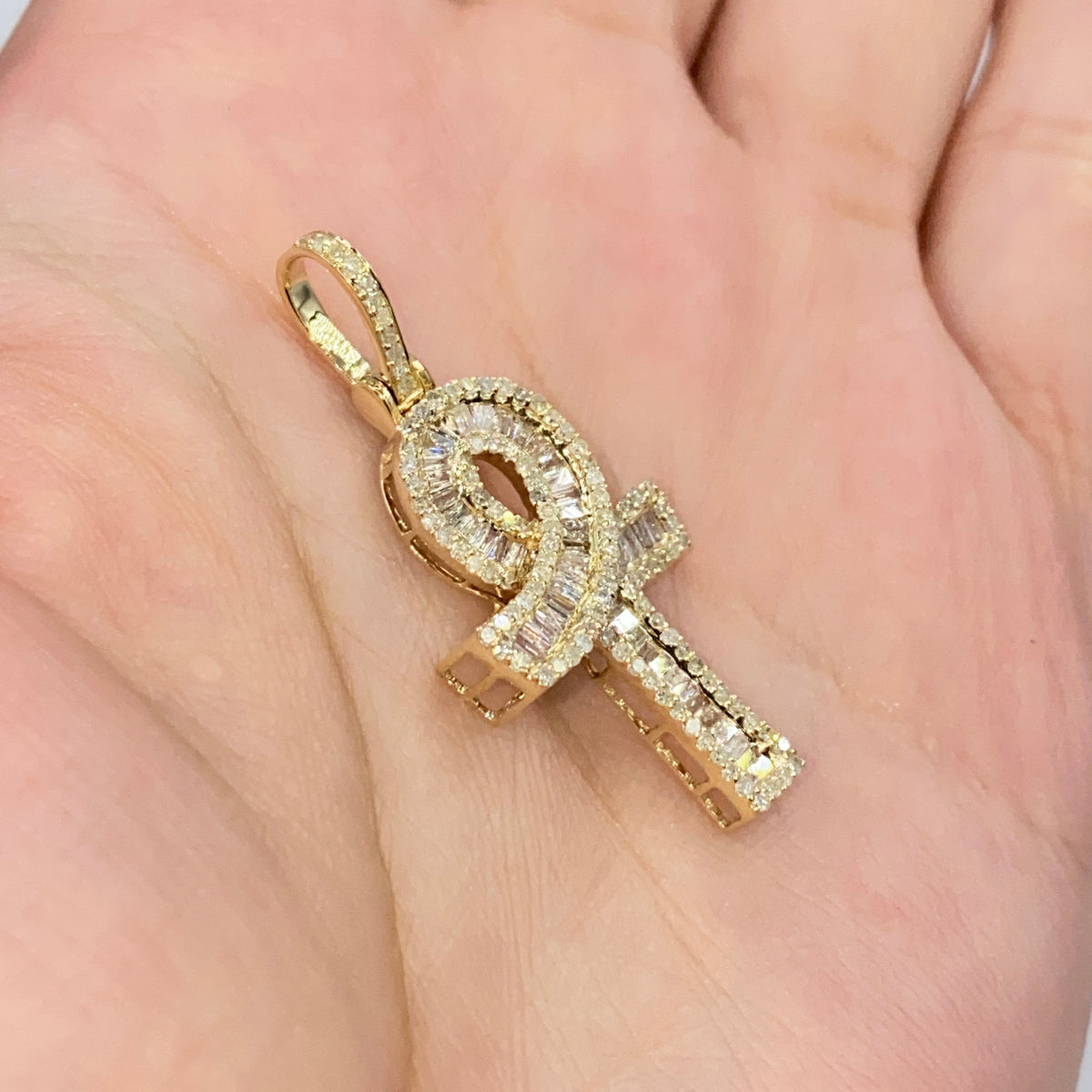 14K Gold Ankh Diamond Baguette Pendant - additional product view 7