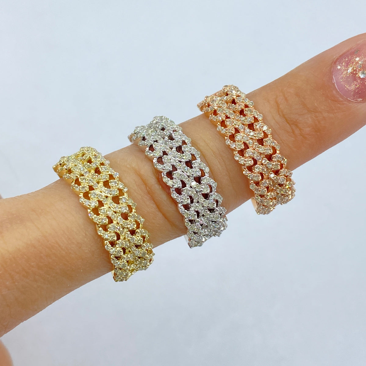 10K Gold Double Monaco Cuban Link Diamond Ring - additional product view 3